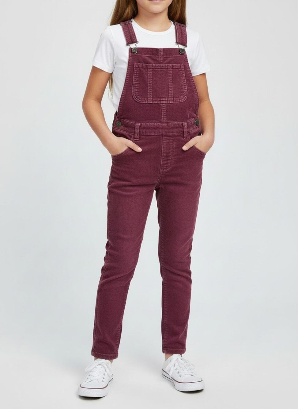 GAP Denim Kids Girls Corduroy Overalls Burgundy Skinny Size 6-7 (S)